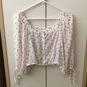 Forever21 Rose Print Cropped Chiffon Blouse